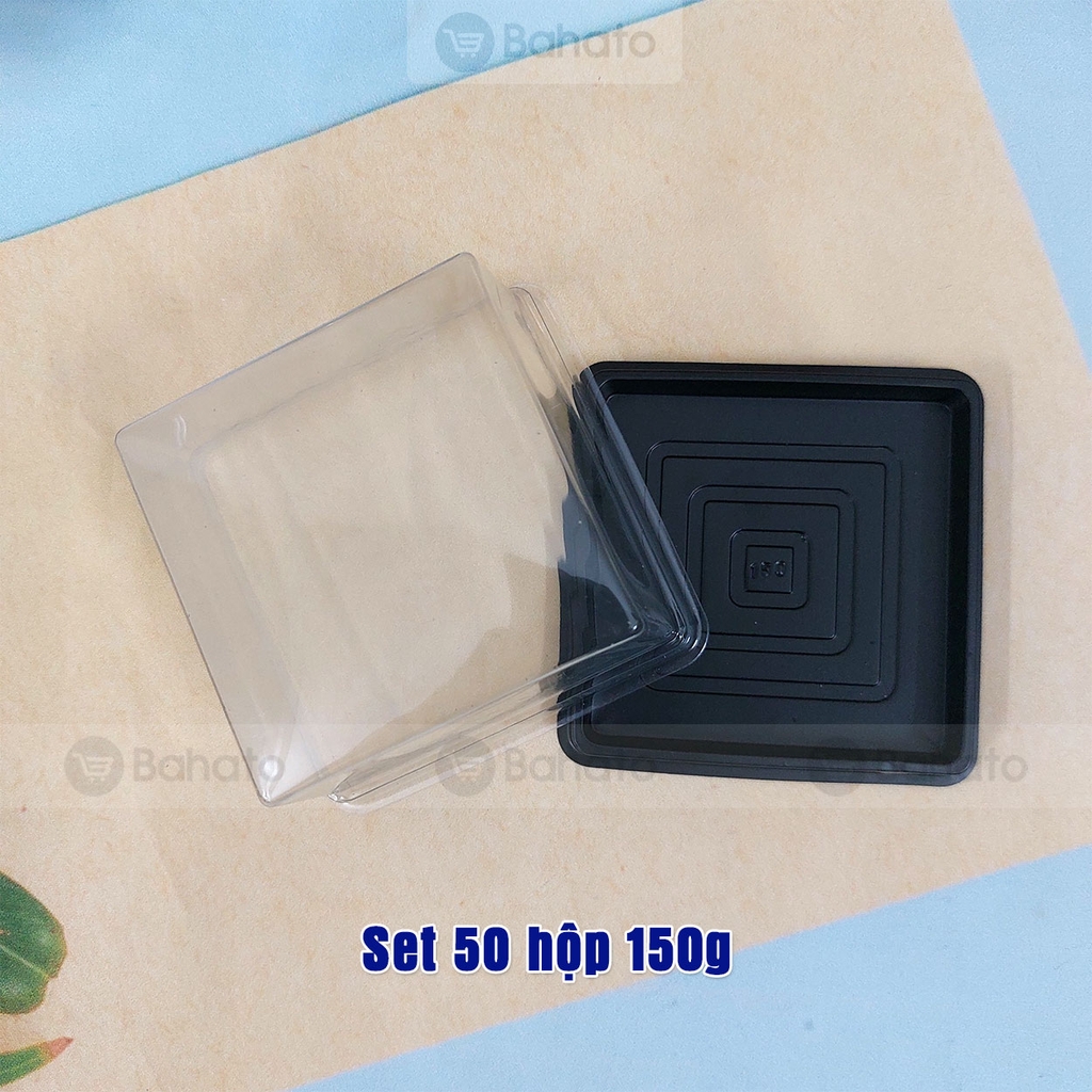 Hộp nhựa đế đen nắp trong 150g (7.7 x 7.7 x 4.5 cm)