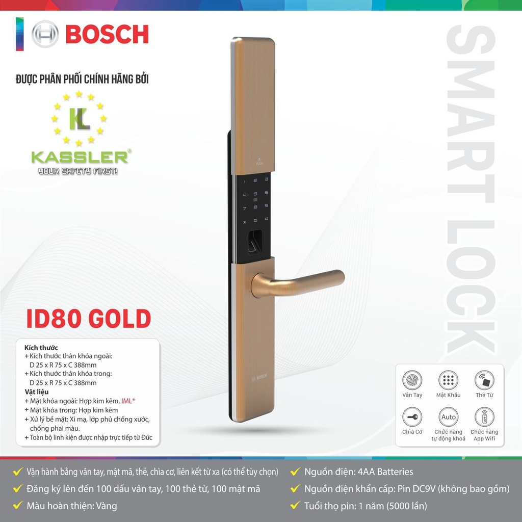 Khóa Điện Tử BOSCH ID80 GOLD APP