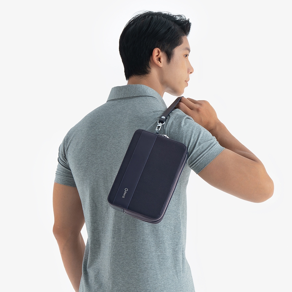 Túi cầm tay nam Gence đeo chéo da bò Mill TC01 Xanh