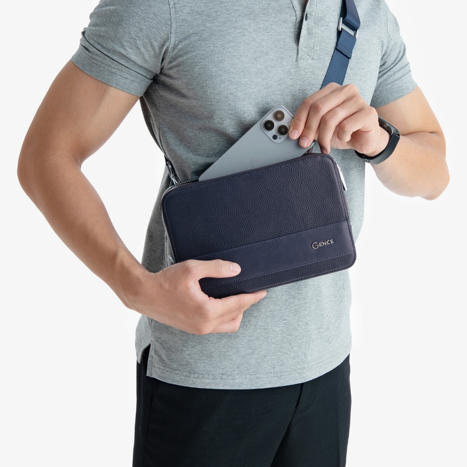 Túi cầm tay nam Gence đeo chéo da bò Mill TC01 Xanh