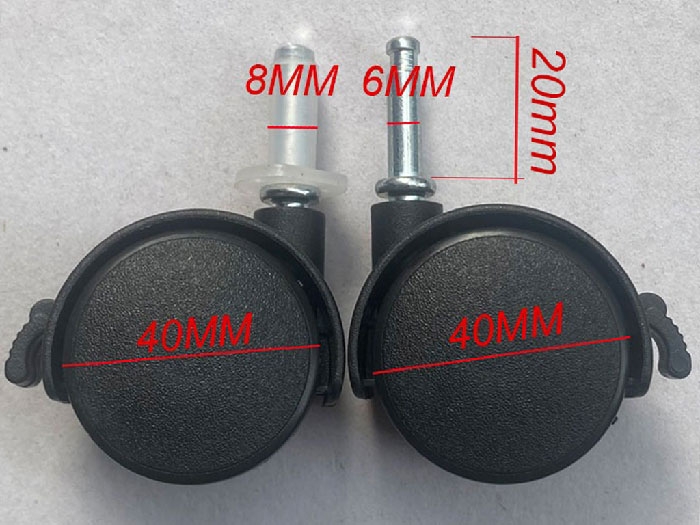 bánh xe kệ nhựa 6mm + nút = 8mm