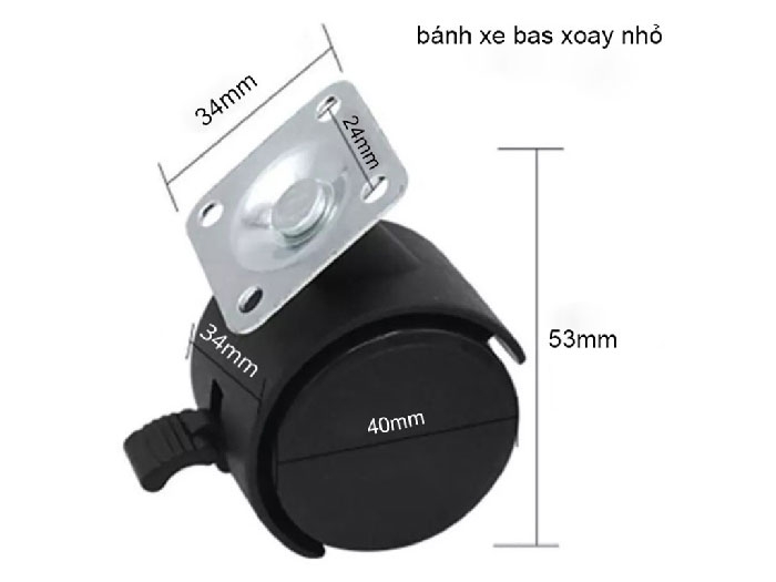 kích thước bánh xe nhựa bass xoay nhỏ