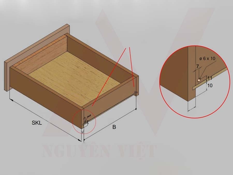hướng dẫn lắp đặt ray âm Hettich bằng các lỗ khoan