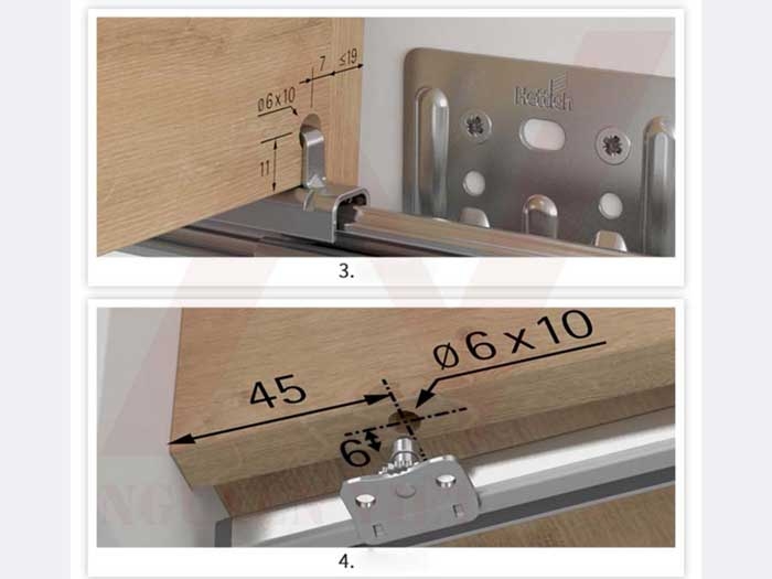 khoản cách cần thiết để định hình Ray âm Hettich