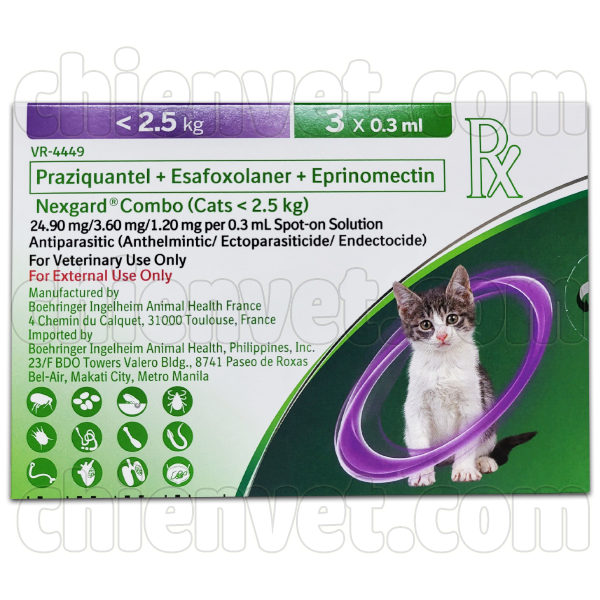 NEXGARD COMBO for CAT 0.3ML (<2.5KG) - Thuốc trị ghẻ tai, ve, bọ chét, tẩy giun sán cho mèo