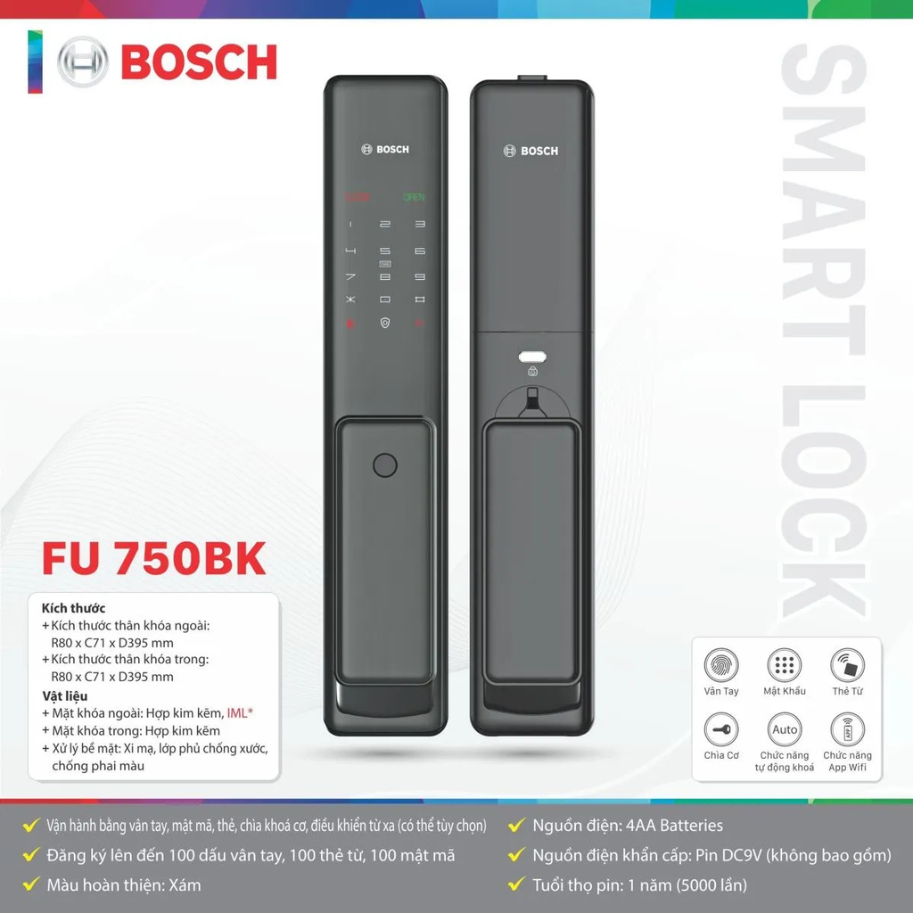 Khóa cửa vân tay Bosch FU 750BK APP