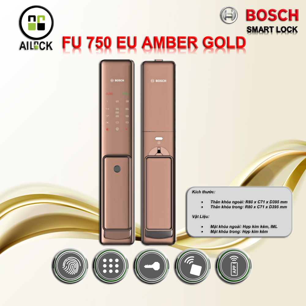 Khóa cửa vân tay Bosch FU 750 EU AMBER GOLD