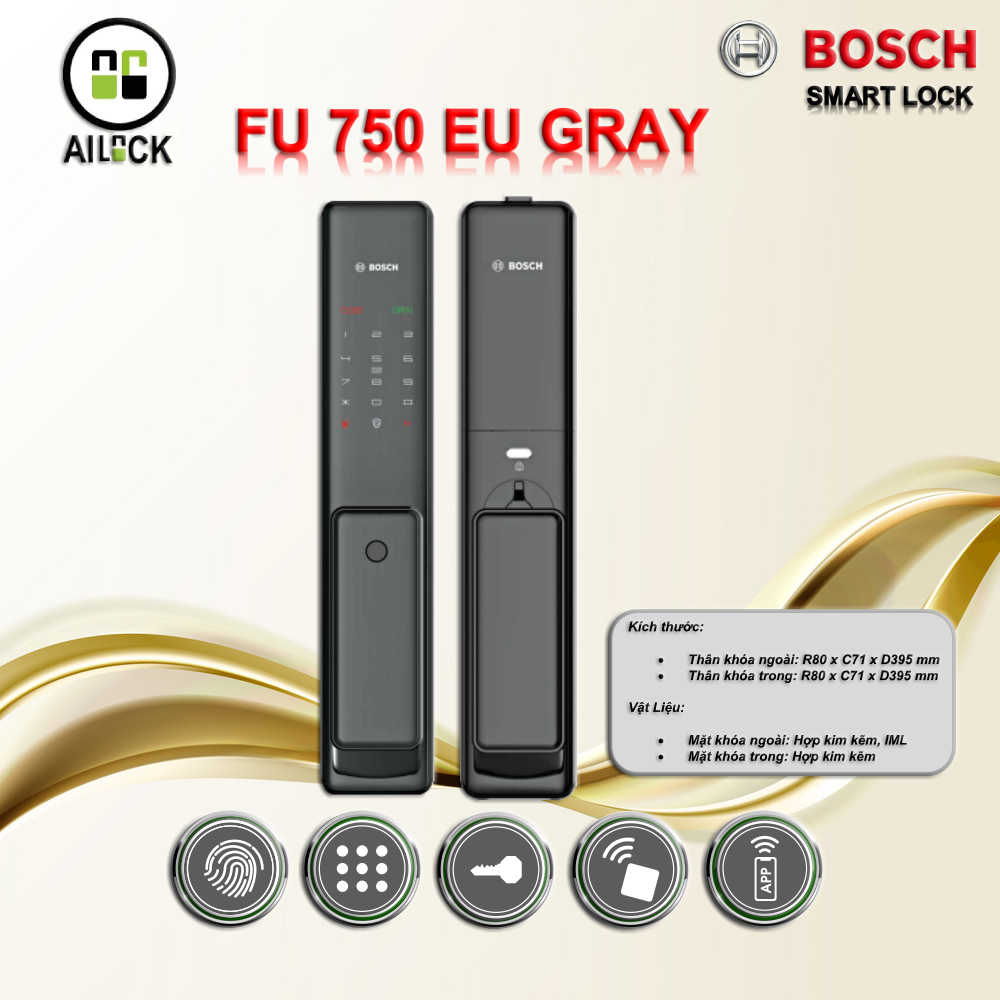 Khóa cửa vân tay Bosch FU 750 EU GRAY