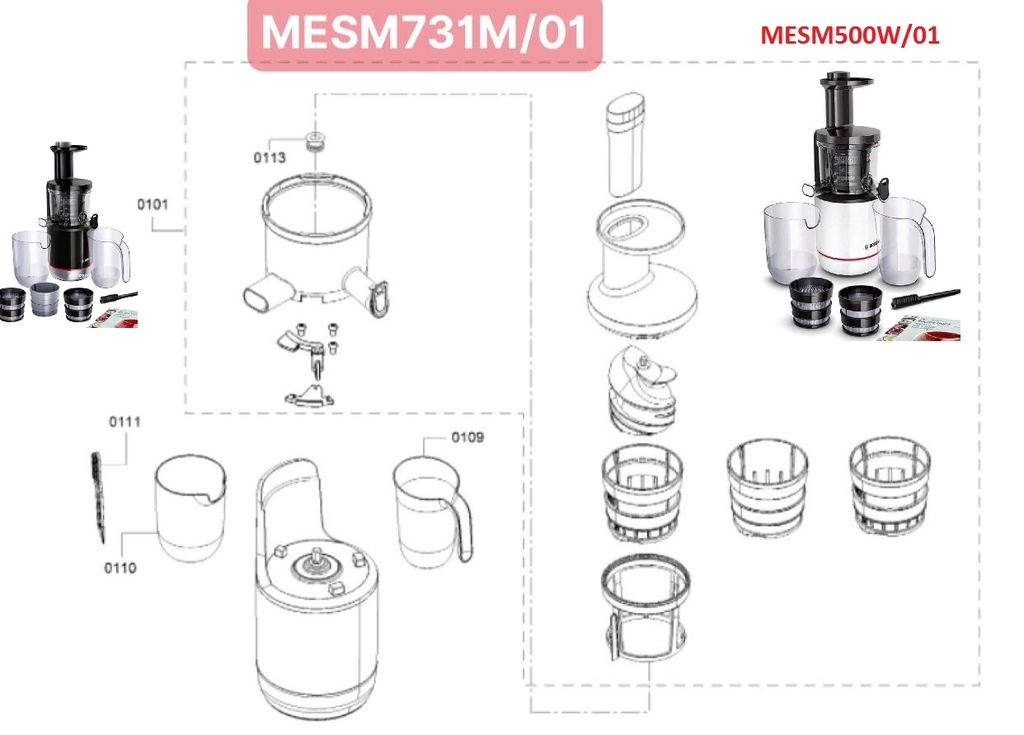 Phụ kiện thay thế ép chậm Bosch MESM731M/02 và MESM500W/02