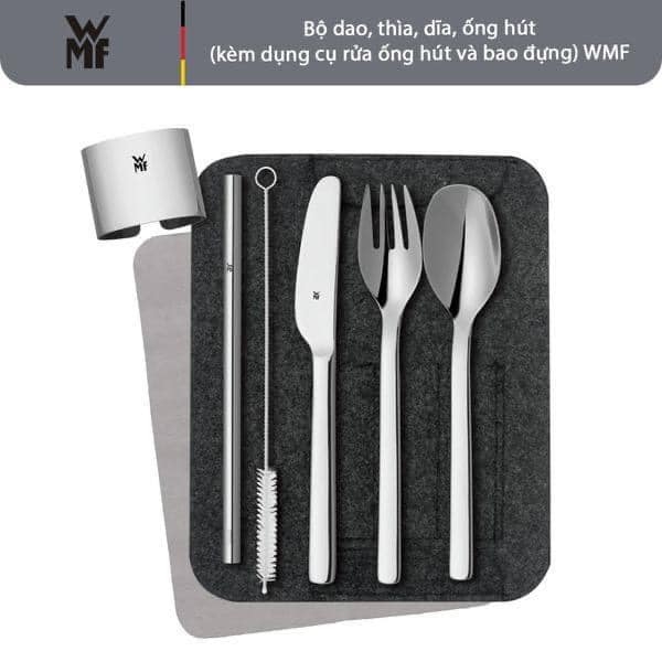 Bộ dao, thìa, dĩa, ống hút (kèm dụng cụ rửa ống hút và bao đựng) WMF Besteck