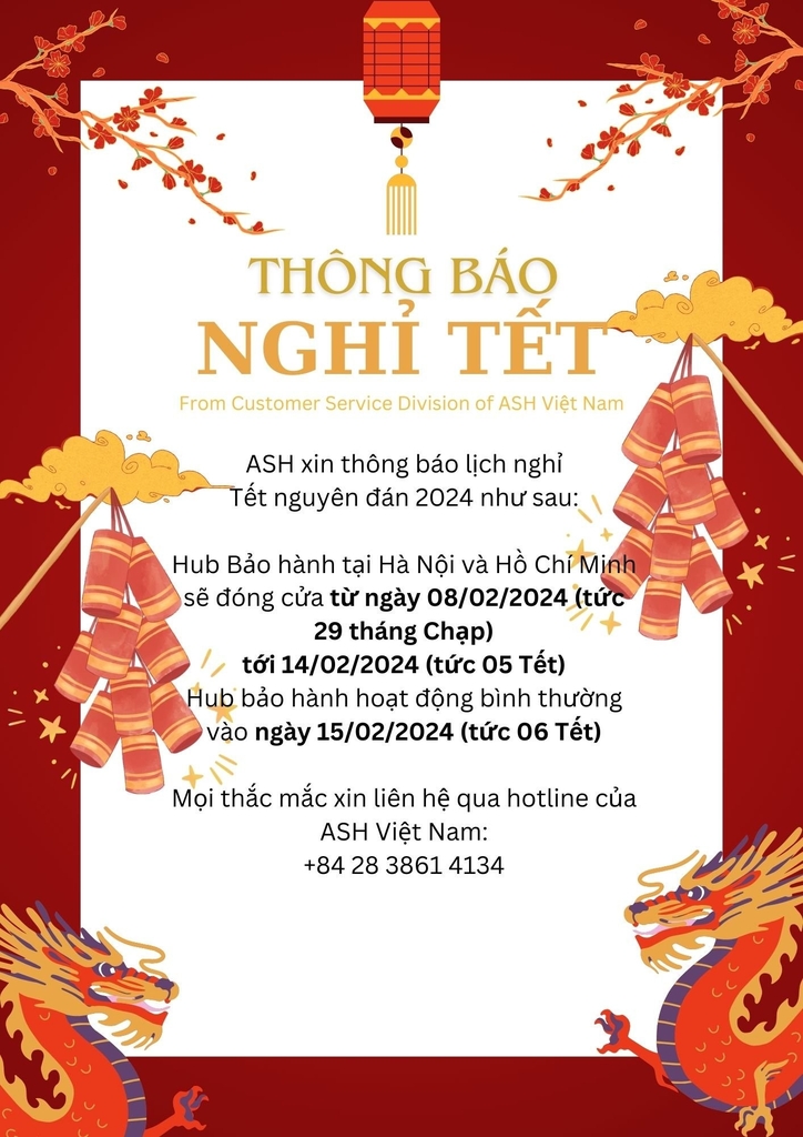 TRUNG TÂM BẢO HÀNH MARSHALL ASH ASIA VIET NAM : THÔNG BÁO LỊCH NGHỈ TẾT 2024