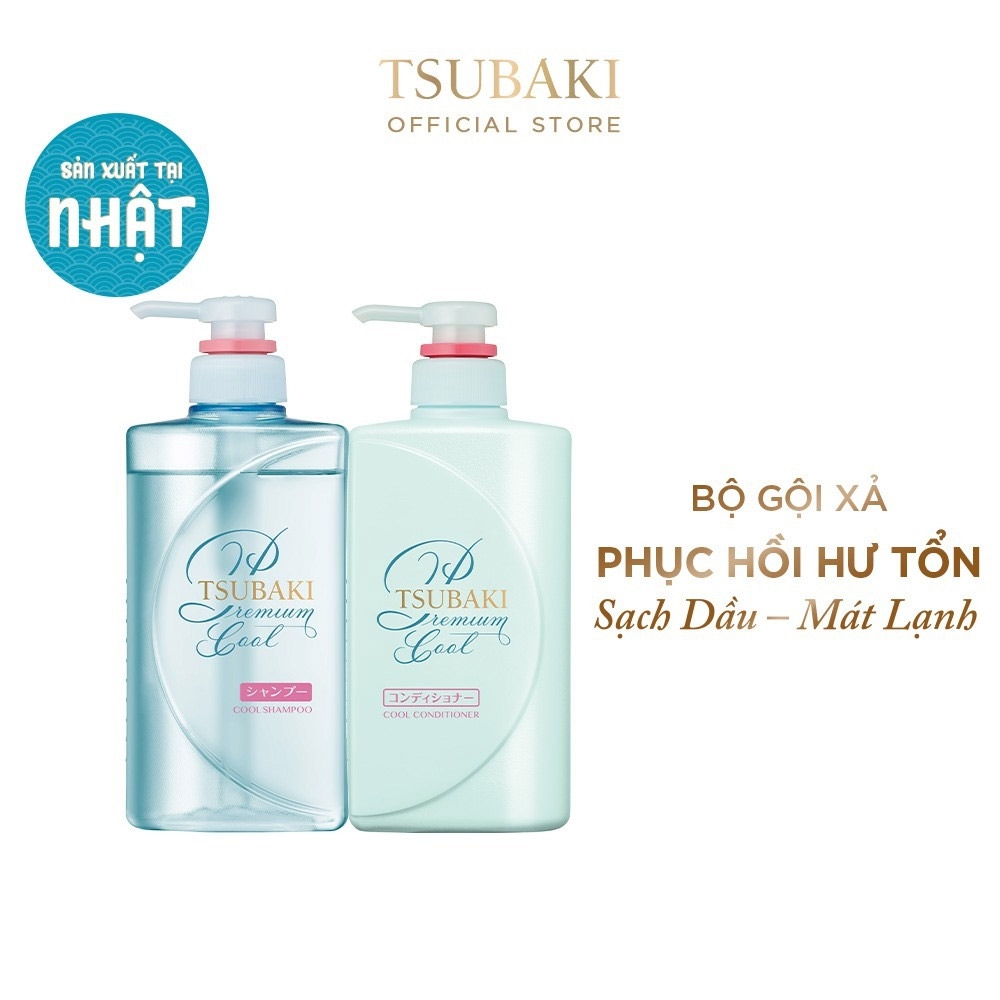 Dầu gội xả Tsubaki Premium Cool bạc hà mát lạnh 490ml x 2