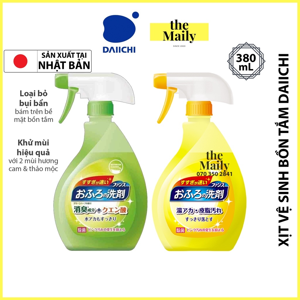 Chai xịt tẩy rửa và làm trắng lavabo, bồn tắm Daiichi (380ml - hương hoa cỏ)