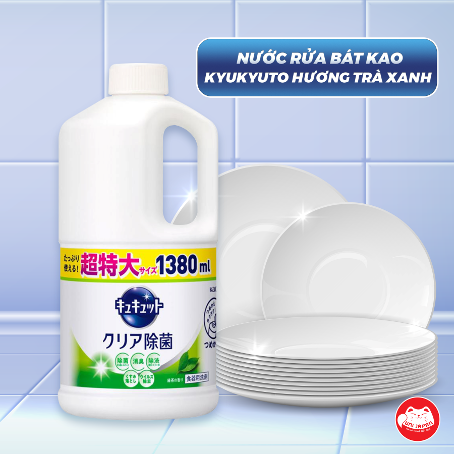Nước rửa bát kyukyuto hương trà xanh 1380ml - Nhật Bản