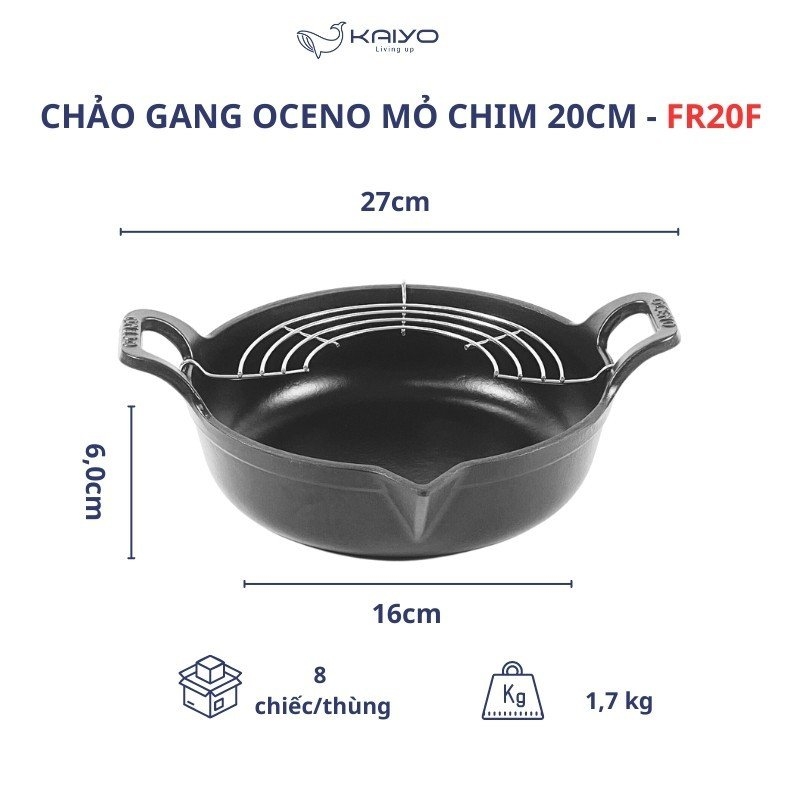 Chảo gang Oceno Matte Black có vòi rót 20cm