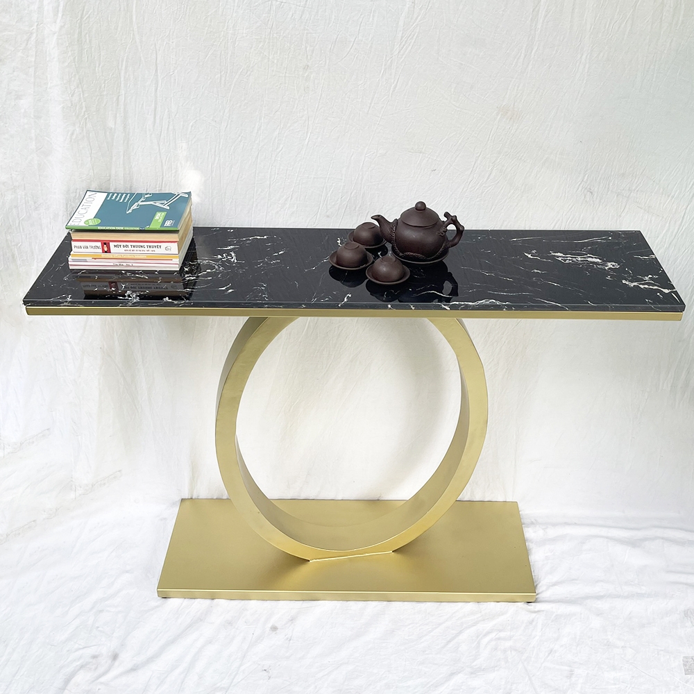 Bàn console trang tri khung sắt chữ O mặt đá(120x35x80cm)