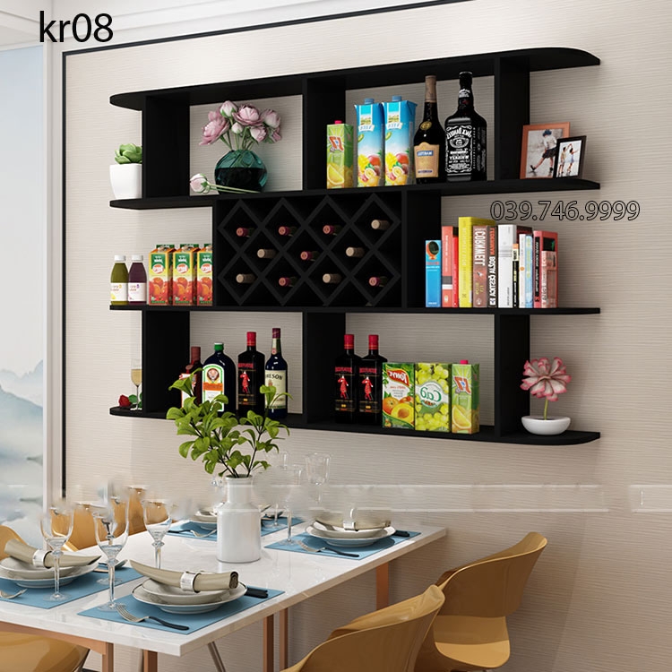 Kệ để rượu 3 tầng bo góc (140x100x25cm) KR08