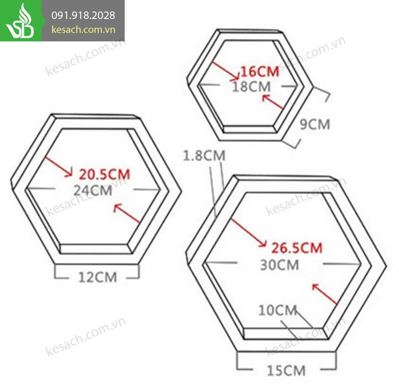 Kệ Gỗ Trang Trí Lục Giác ALO 18