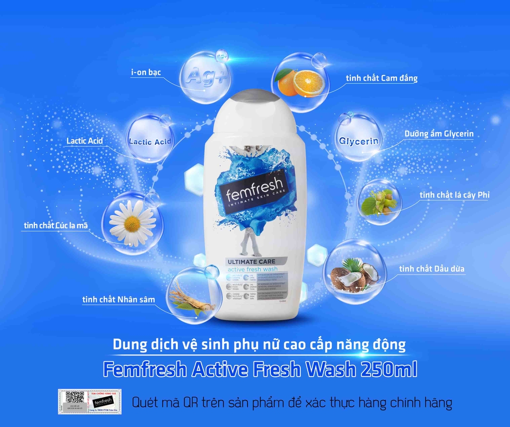 Dung Dịch Vệ Sinh Phụ Nữ Cao Cấp Năng Động Femfresh Active Fresh Wash 250ml