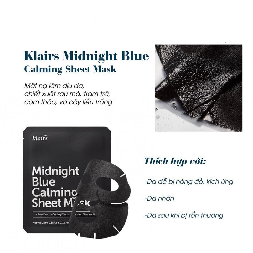 Mặt Nạ Klairs Midnight Blue Calming Sheet Mask 25ml
