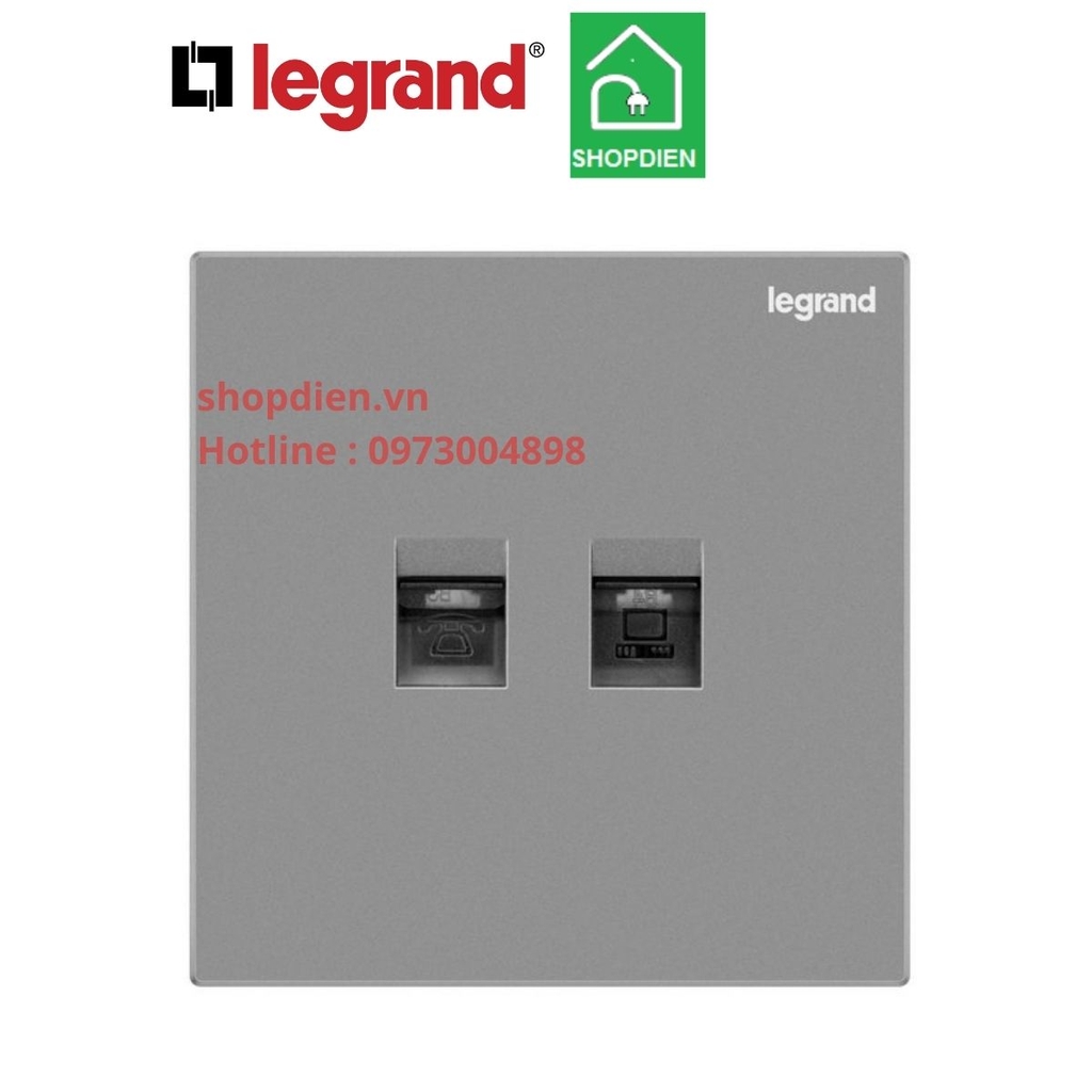 Ổ cắm điện thoại đôi RJ11 Galion Legrand màu xám đậm Dark Silver 282446-C3