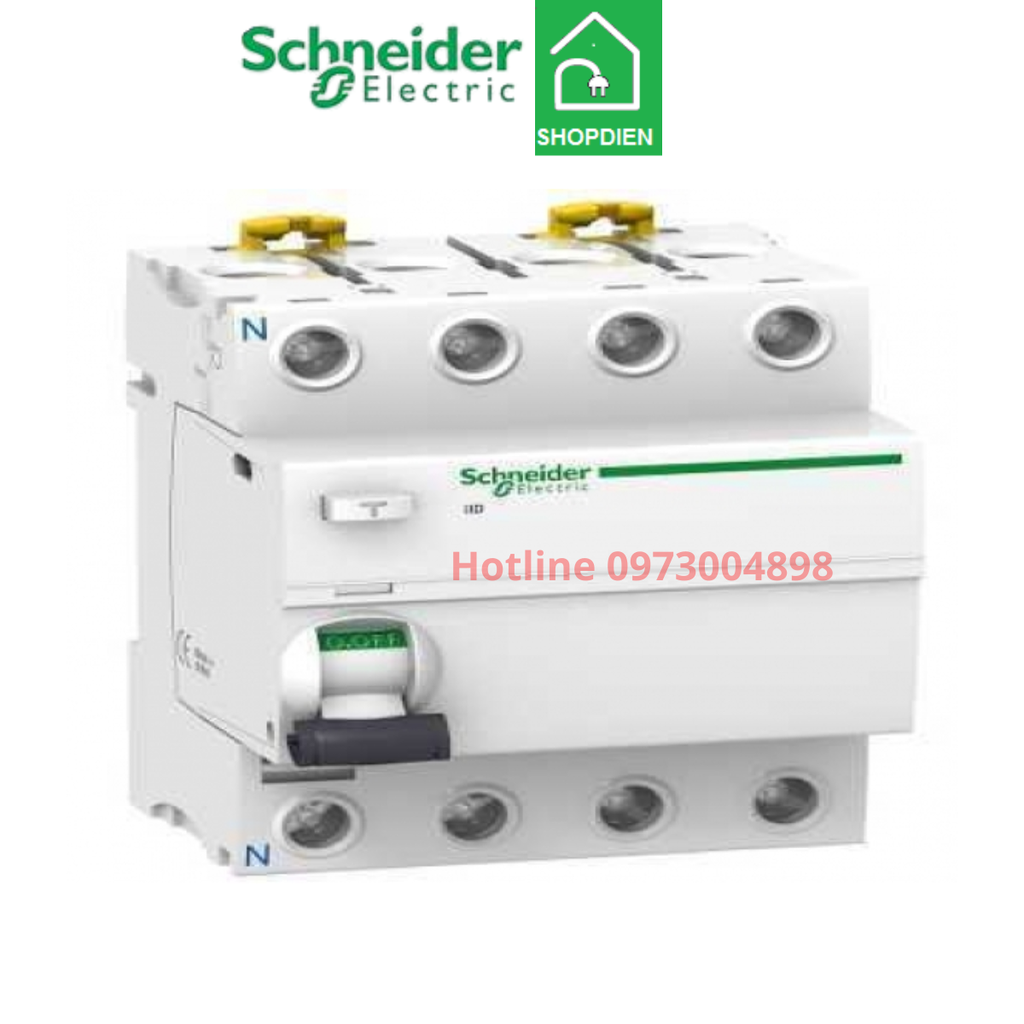 Aptomat Cầu dao chống giật, chống rò điện RCCB 4P 100A 300mA Schneider Acti9 A9R14491