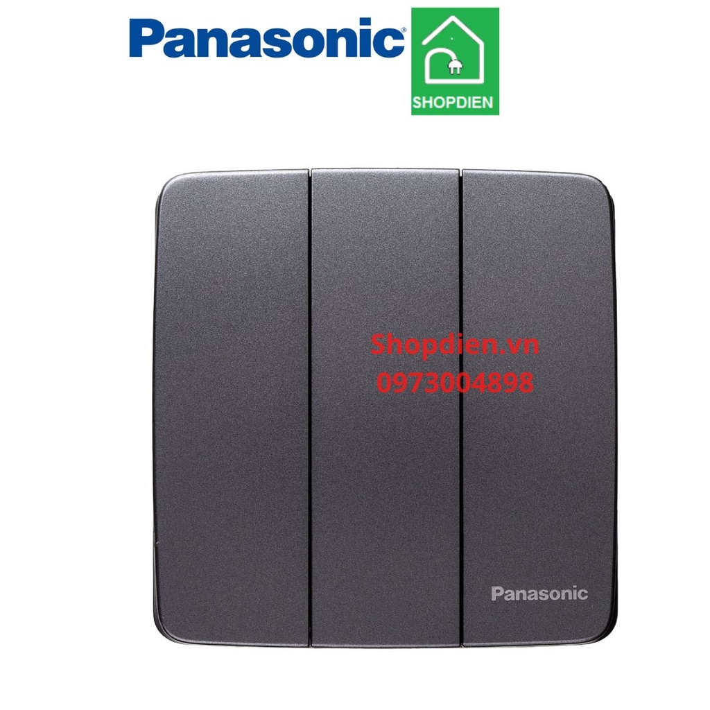 Công tắc ba 2 chiều ( đảo chiều cầu thang) 16A  vuông màu màu xám ánh kim / công tắc B swith 3 gangs -  2 ways MINERVA Panasonic WMT506MYH-VN