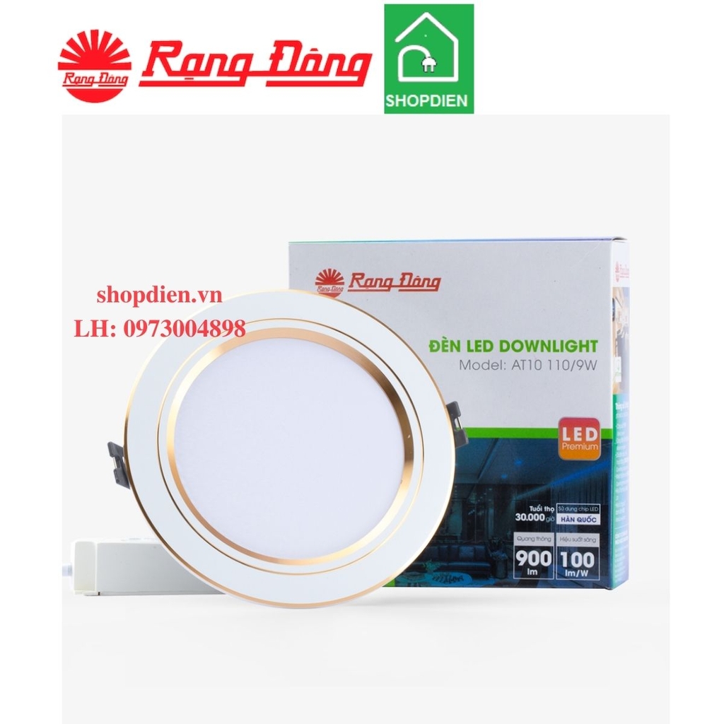 Đèn downlight âm trần đổi màu 9W D110 viền vàng / bạc Rạng Đông AT10 ĐM 110/9W