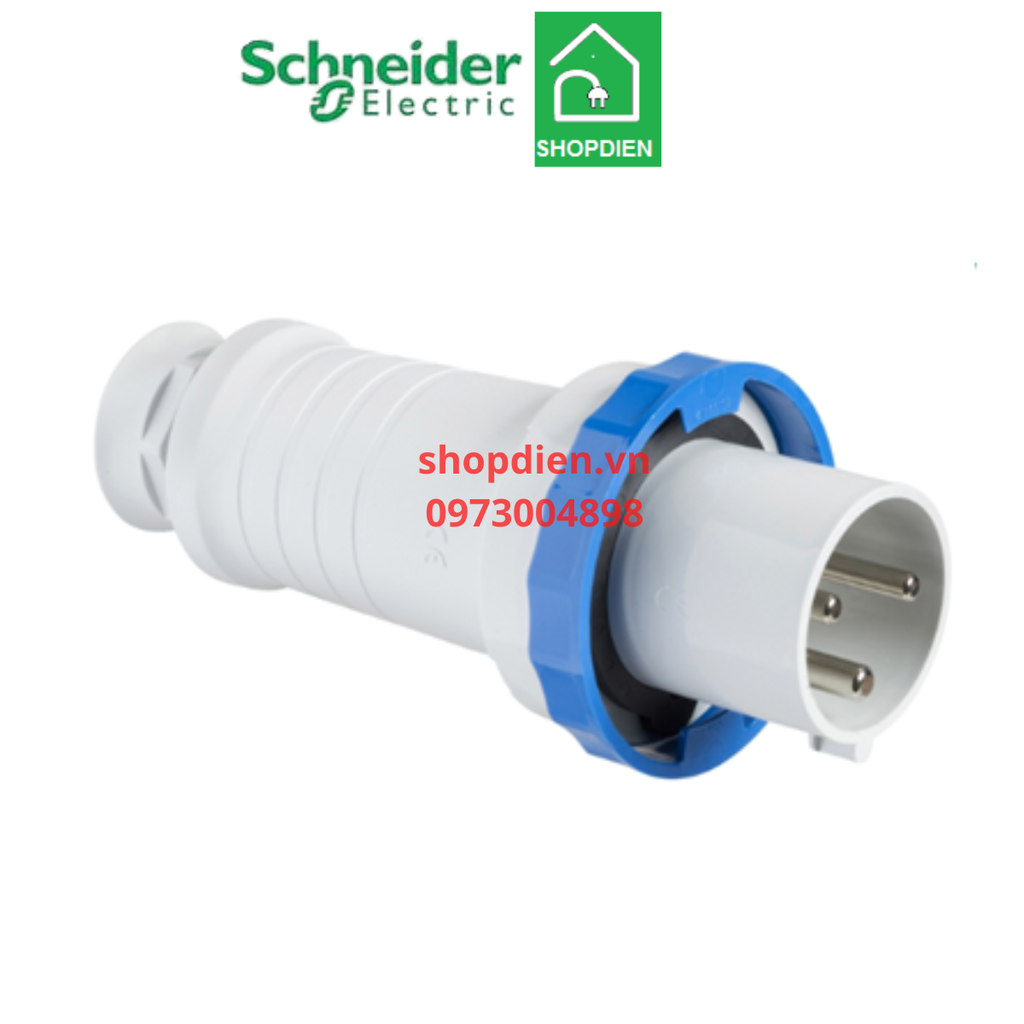 Phích cắm công nghiệp di động 3P (2P+E) 63A Schneider 81378 Plug IP67