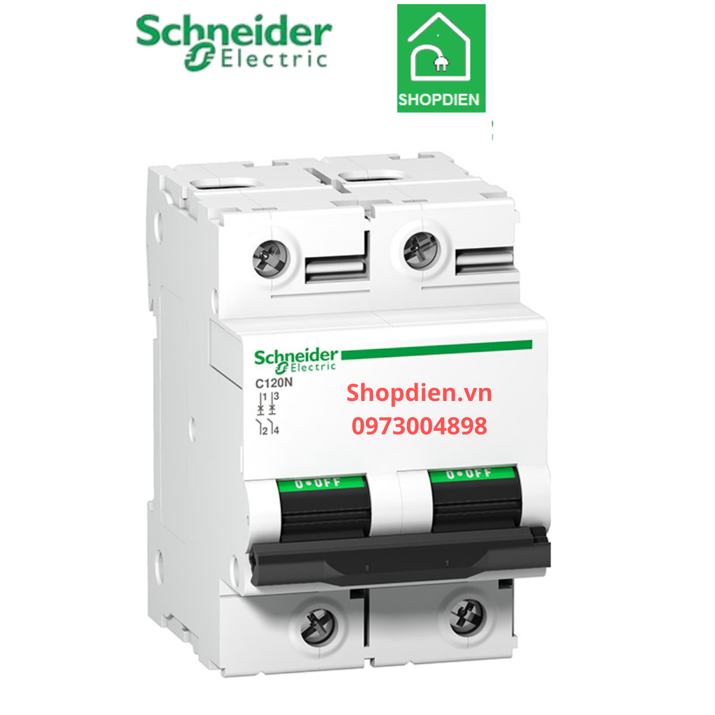 Aptomat Cầu dao tự động MCB 2P 100A 10KA Schneider Acti9 C120N A9N18362