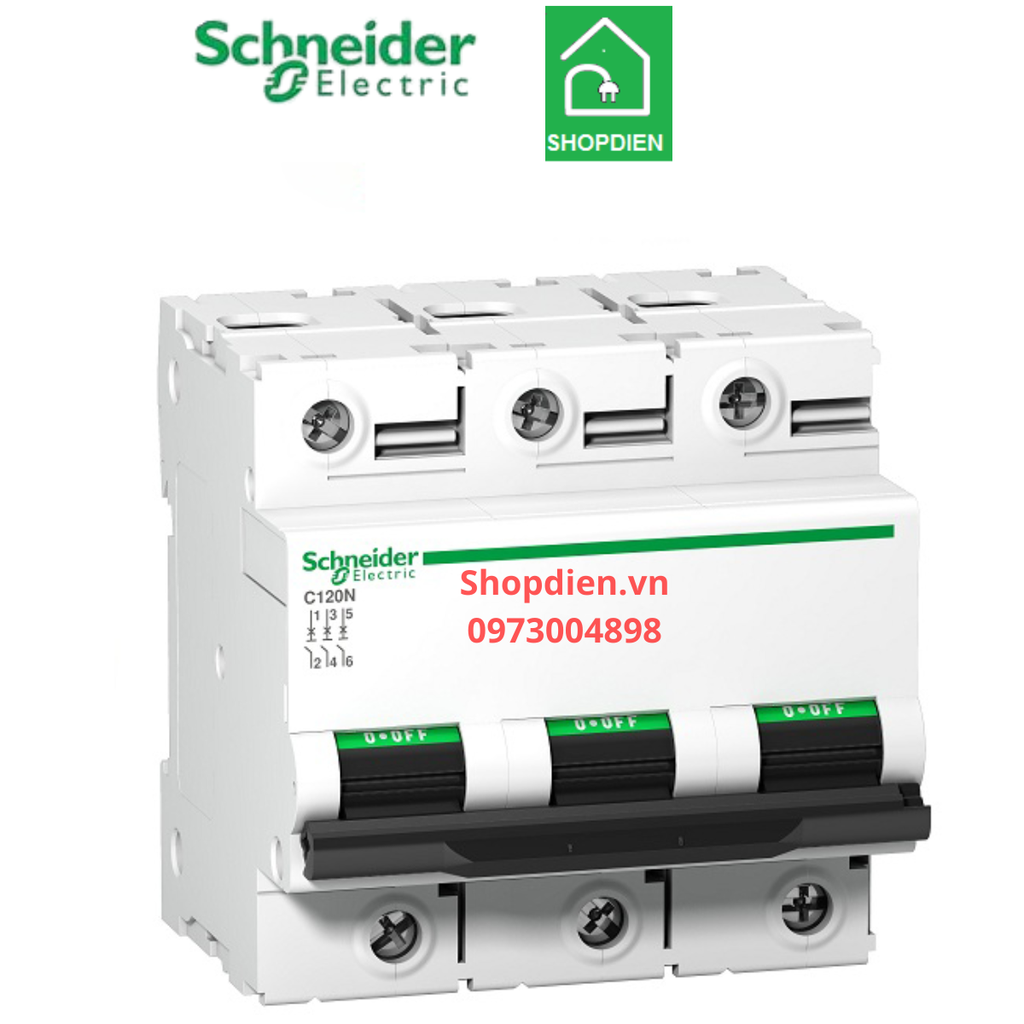 Aptomat Cầu dao tự động MCB 3P 100A 10KA Schneider Acti9 C120N A9N18367