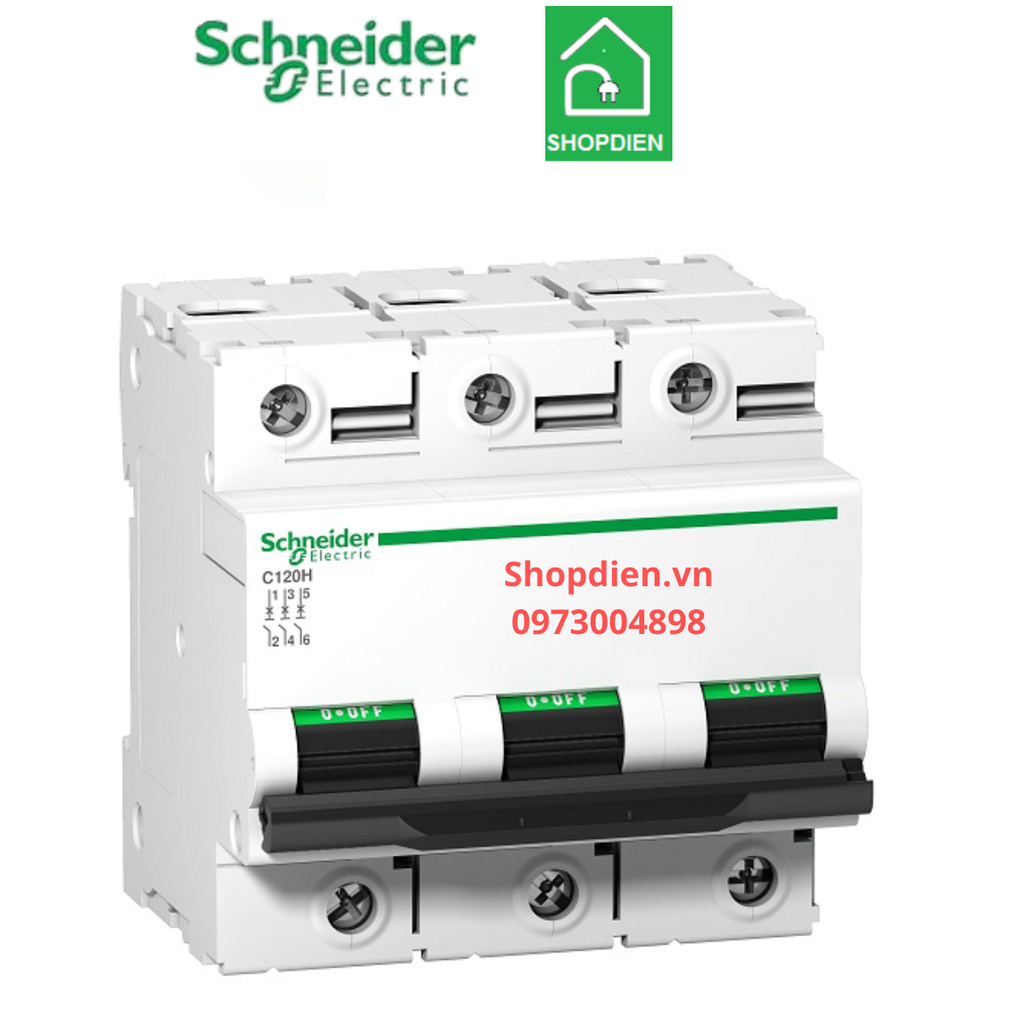 Aptomat Cầu dao tự động MCB 3P 100A 15KA Schneider Acti9 C120N A9N18469