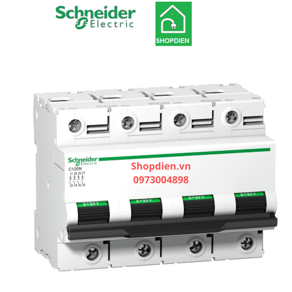 Aptomat Cầu dao tự động MCB 4P 100A 10KA Schneider Acti9 C120N A9N18374