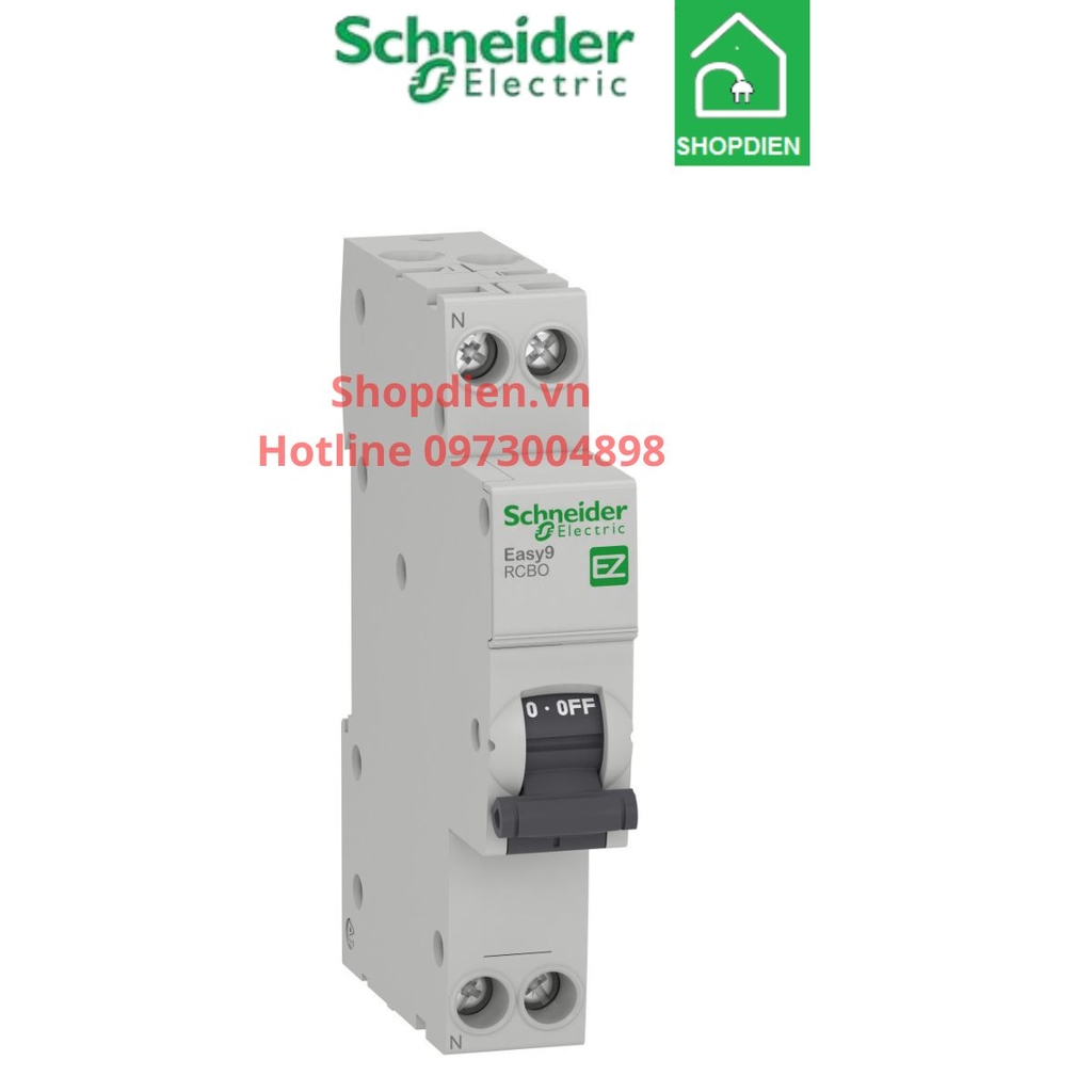 Aptomat Cầu dao chống giật chống rò điện loại mỏng RCBO Slim 2P 32A 30mA Schneider Easy9 EZ9D33632