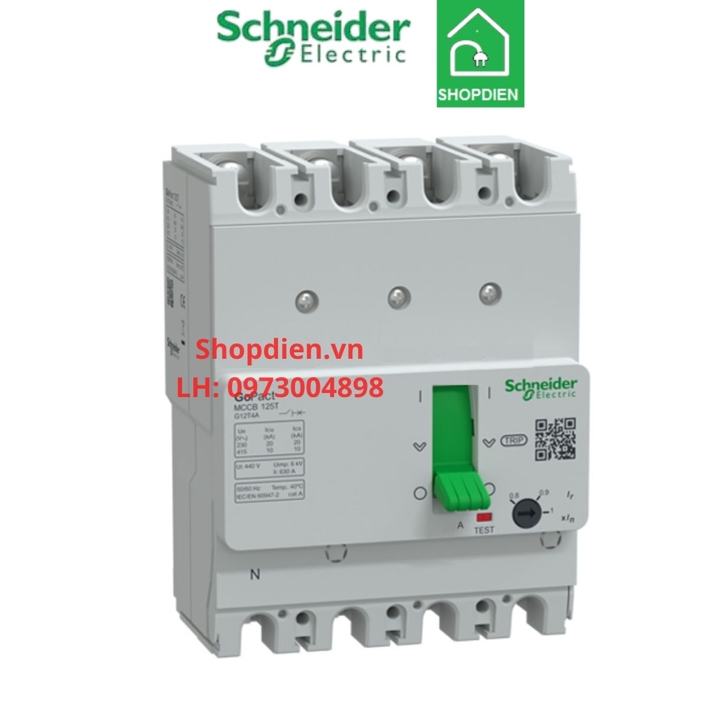 Aptomat Cầu dao tự động MCCB 4P 100A 15KA Schneider Gopact 125E G12E4A100