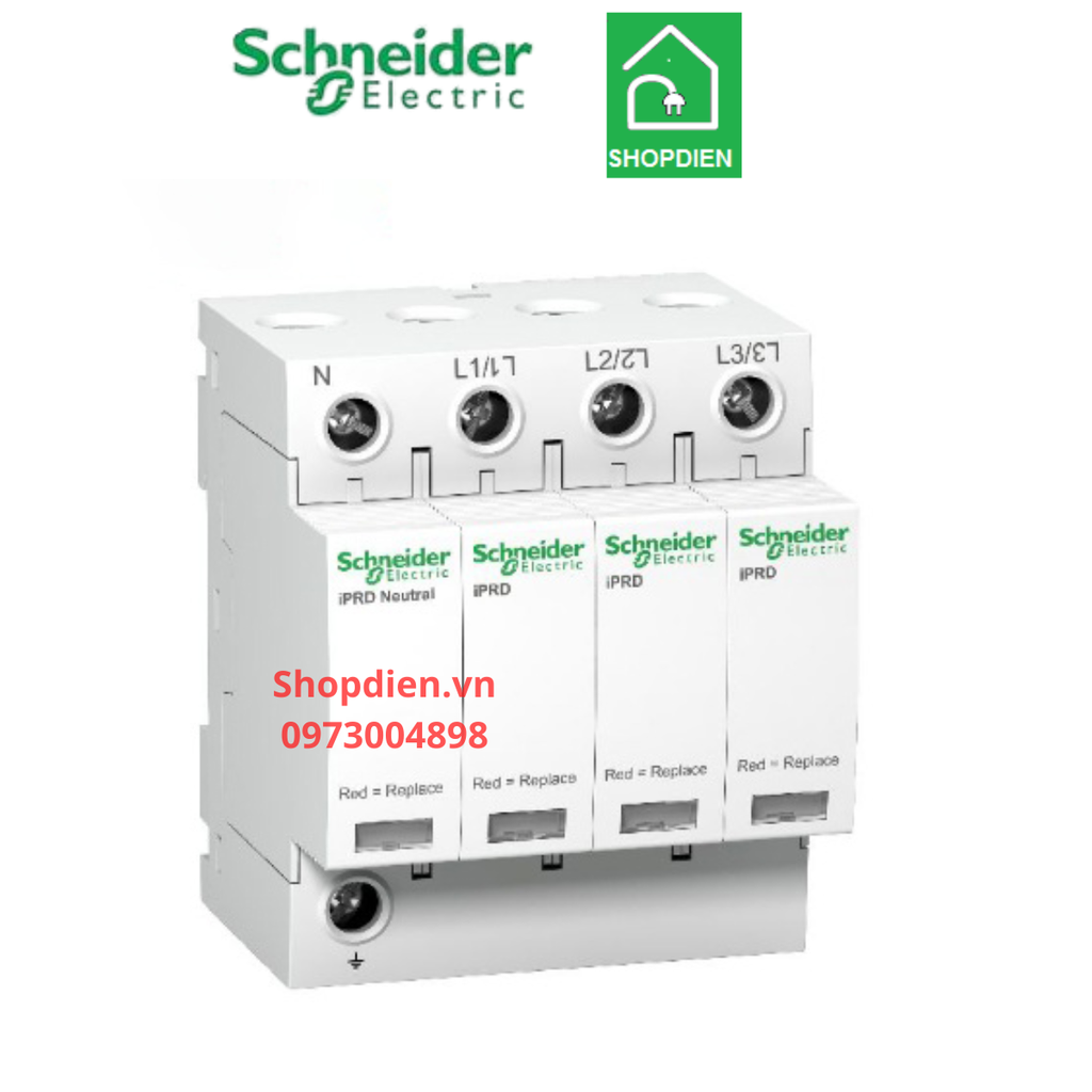 Chống sét lan truyền Surge Arrester 3P+N 12.5KA Schneider Acti9 iPRD1 SPD A9L16382 Loại 1+2