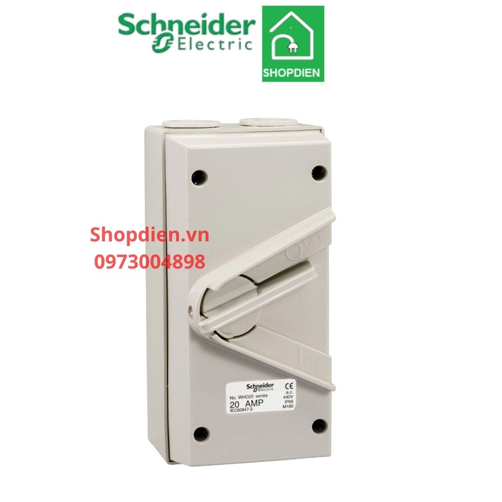 ISOLATOR Cầu dao ngắt điện chống thấm nước 1P 20A IP66 SCHNEIDER WHS20_GY_G19