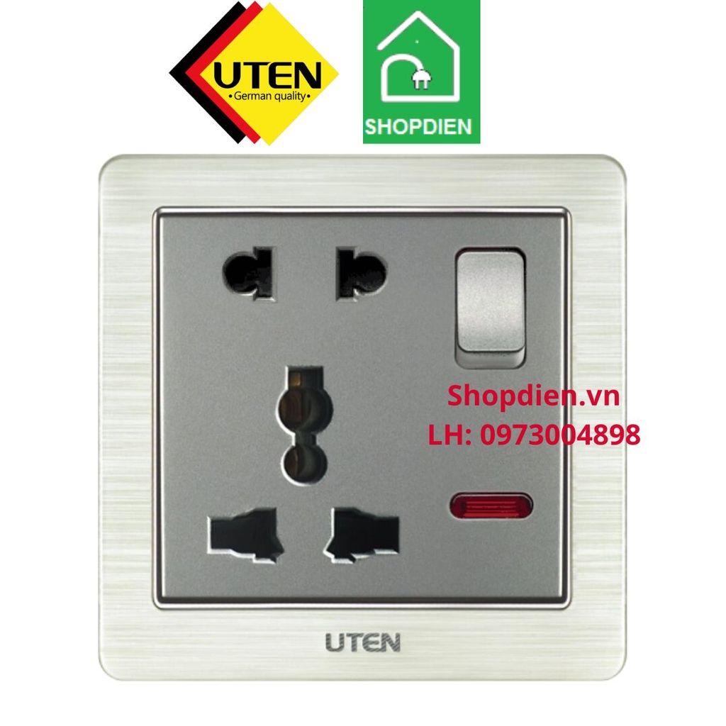 Ổ cắm đôi 3 chân có công tắc switch universal socket V6 UTEN V6.0KZ12Z13/N