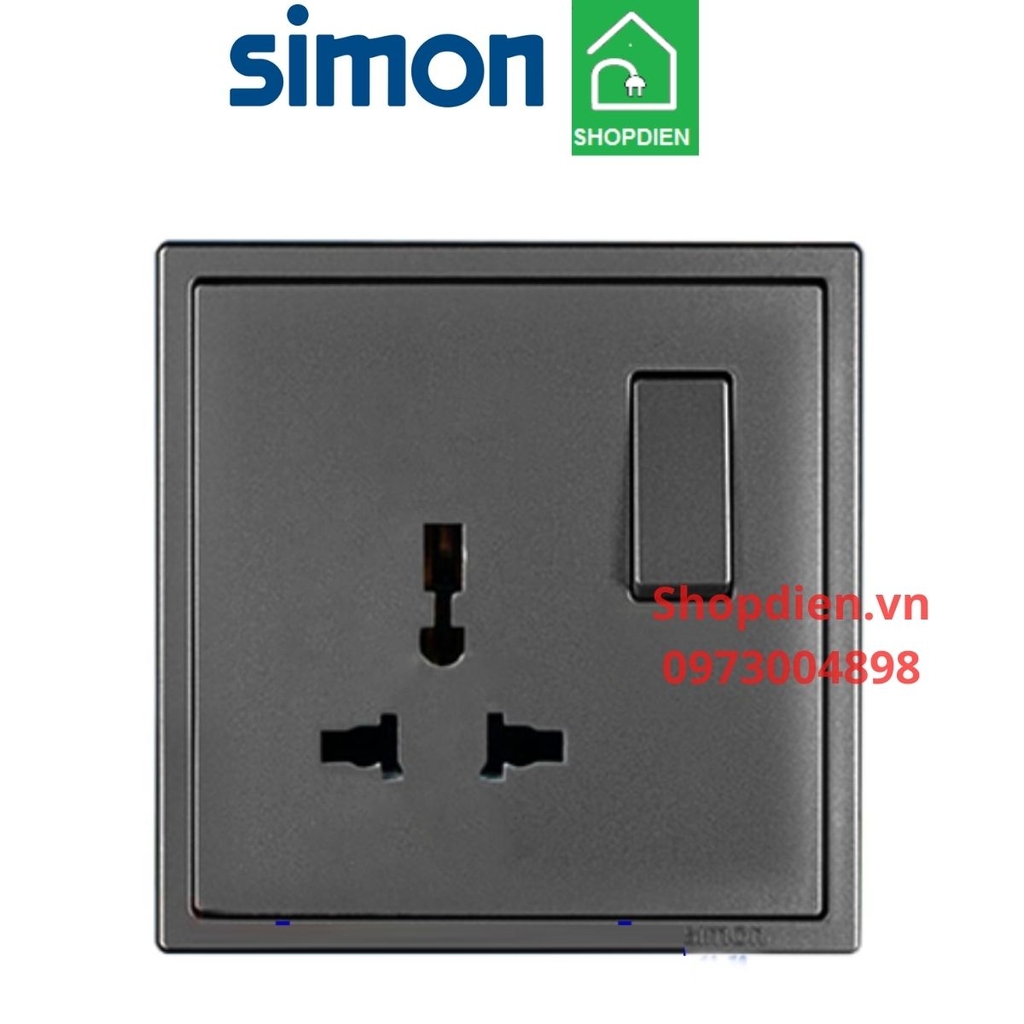 Ổ cắm đơn 3 chấu đa năng có công tắc SIMON i7 màu ghi xám 701089-61