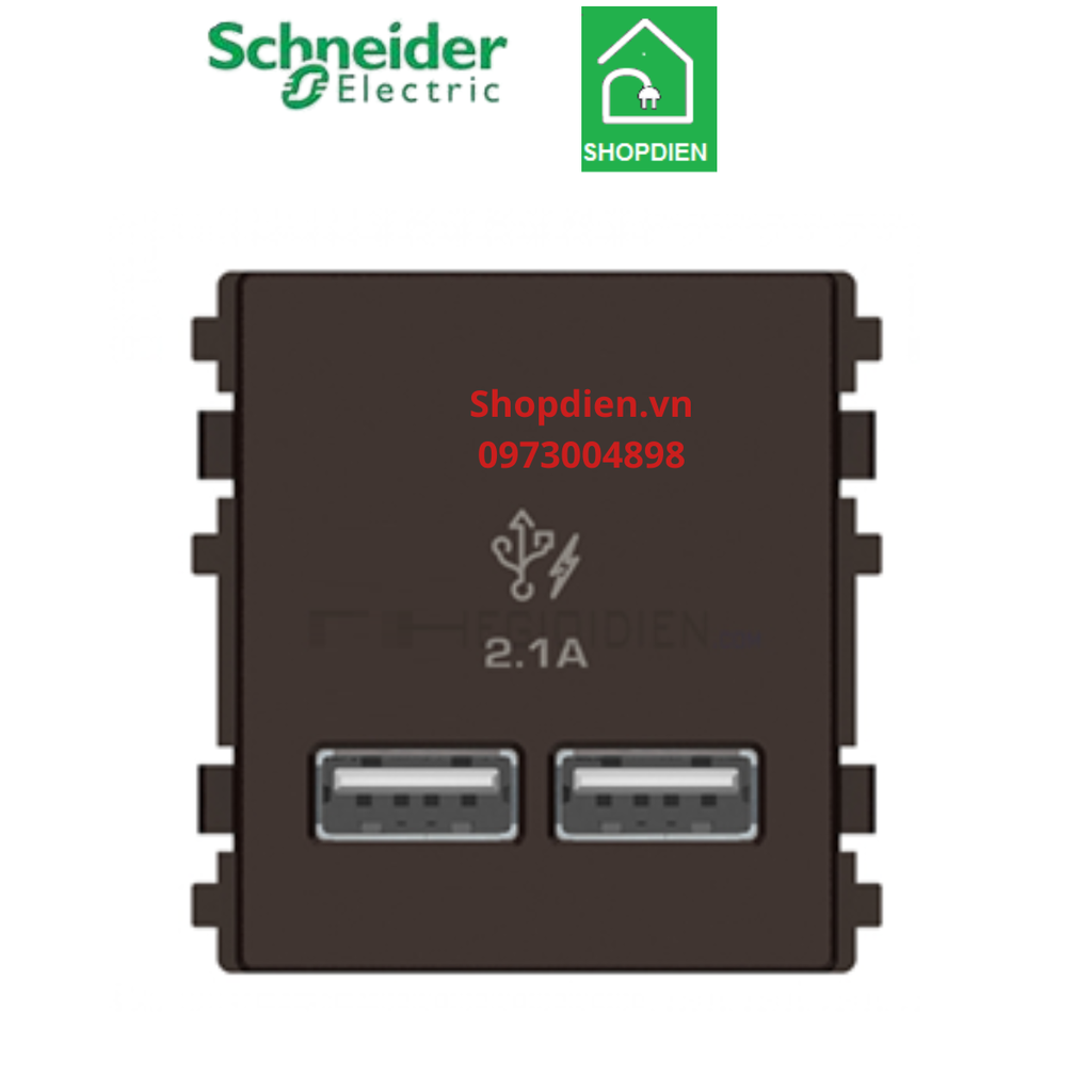 Ổ cắm sạc USB 2.1A đôi Schneider ZENCELO A 8432USB_BZ size 2S màu đồng
