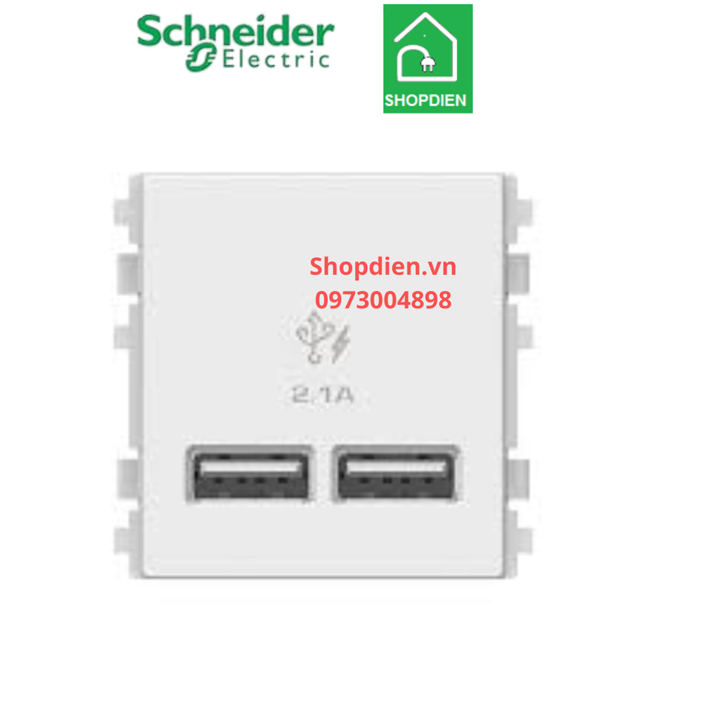 Ổ cắm sạc USB 2.1A đôi Schneider ZENCELO A 8432USB_WE màu trắng