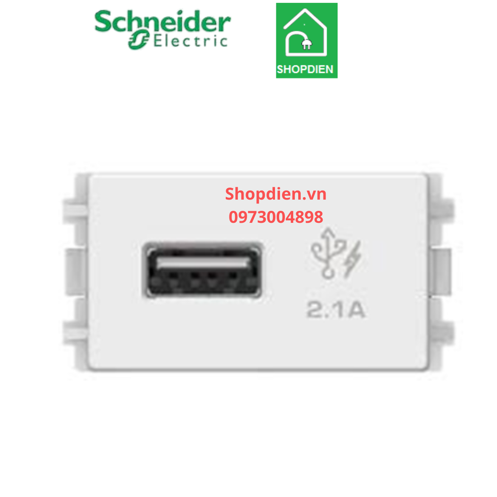 Ổ cắm sạc USB 2.1A Schneider ZENCELO A 8431USB_WE màu trắng