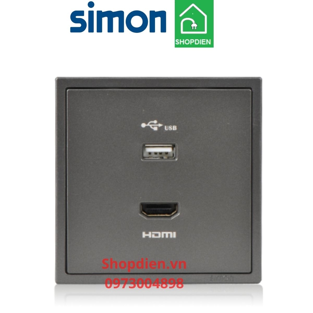 Ổ cắm USB 2.4A và HDMI SIMON i7 màu ghi xám 700494-61