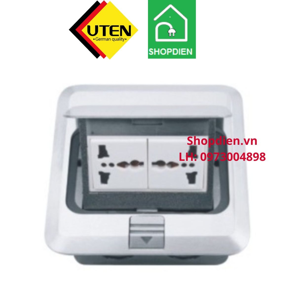 Ổ cắm đôi 3 chấu âm sàn màu bạc UTEN SHC-2Z13/N duplex Floor socket