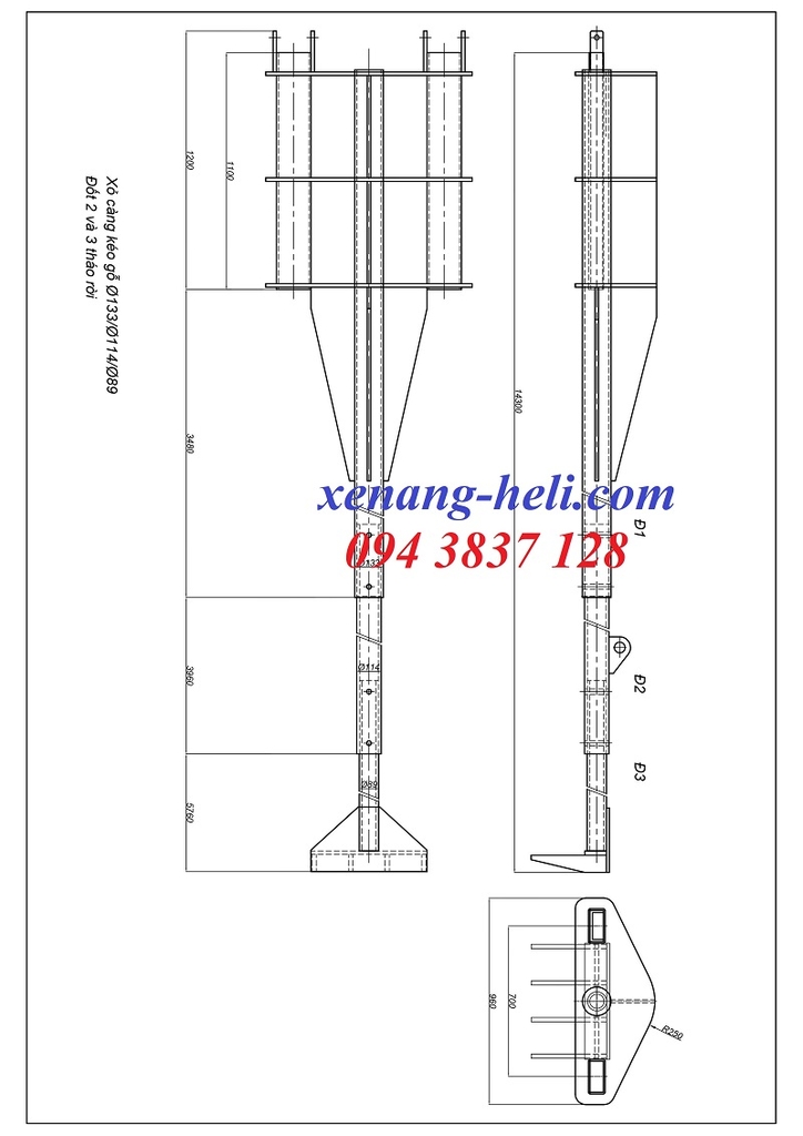 Xe nâng Heli lắp bộ xỏ càng rút gỗ tròn, gỗ cây trong container