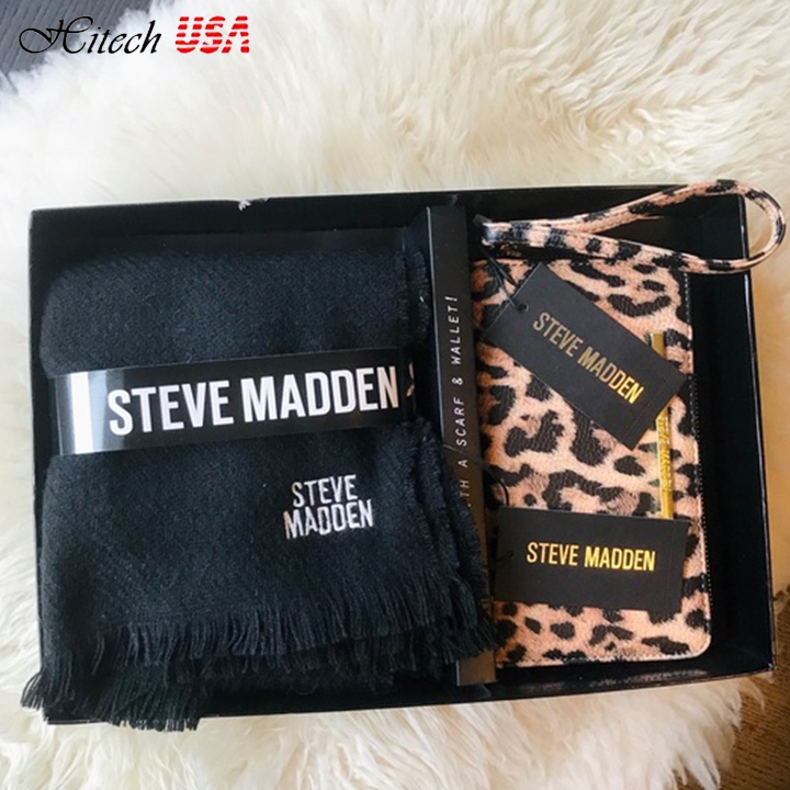 Steve Madden Set, Black Scarf And Leopard Wallet