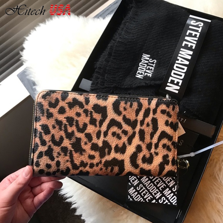 Steve Madden Set, Black Scarf And Leopard Wallet