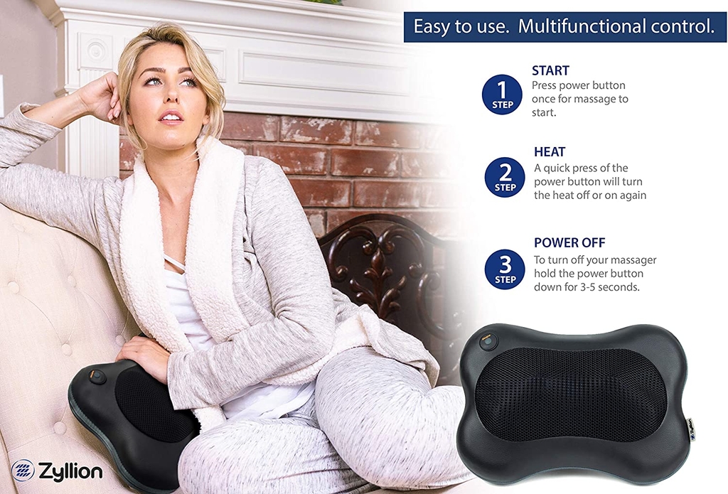 Máy mát xa toàn thân, nhỏ gọn Zyllion Shiatsu Massage Pillow with Heat ZMA-13RB - Black