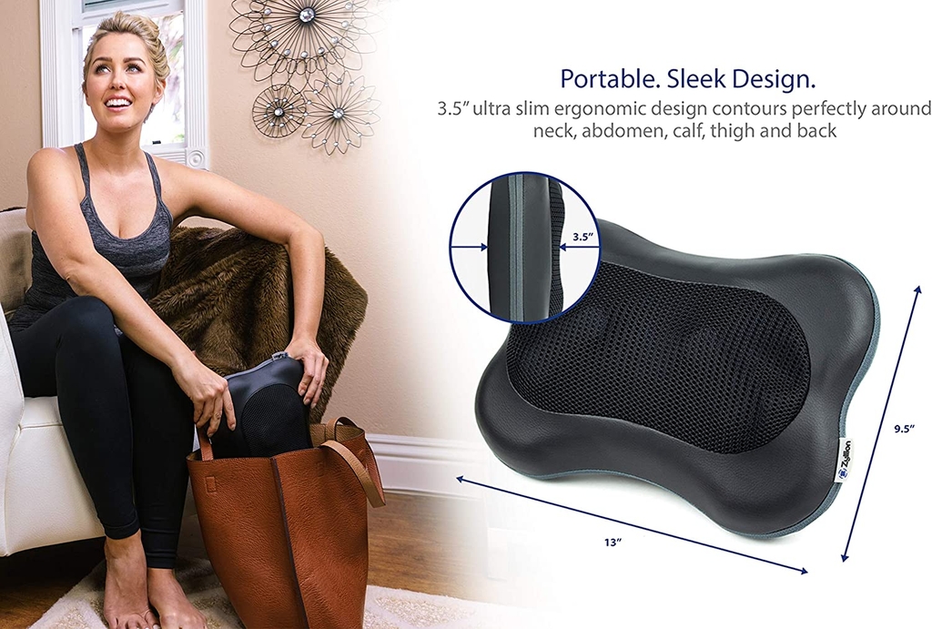 Máy mát xa toàn thân, nhỏ gọn Zyllion Shiatsu Massage Pillow with Heat ZMA-13RB - Black