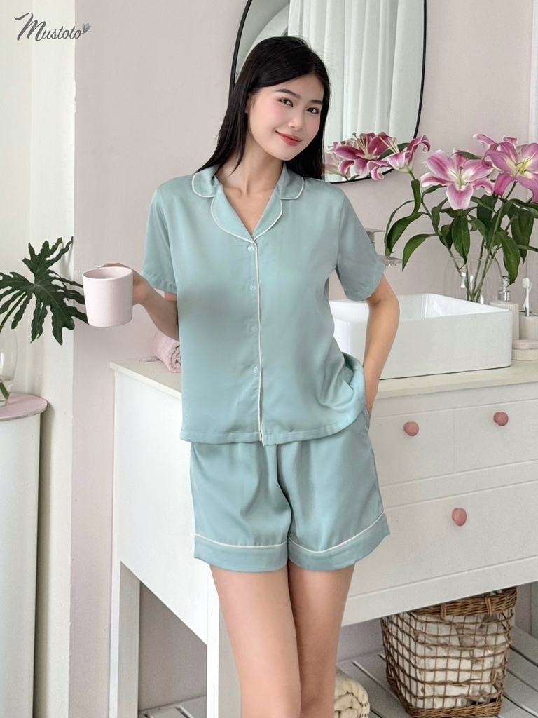 MB22 | Bộ Đồ Mặc Nhà Lụa Trơn Pijama